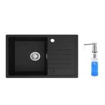 Cecipa Max 78x45cm Evier 1 Bac Avec Egouttoir Evier À Encastrer Quartz Et Résine Noir + 300ml Distributeur De Savon Brossé - Bricoman
