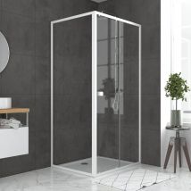 Pack Porte De Douche Coulissante Blanc 100x185cm + Retour 80 Verre Transparent 5mm - Whity Slide 100 - Bricoman