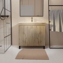 Meuble De Salle De Bains 60 Cm Timber - Décor Chêne Naturel À Portes Avec Vasque Céramique Blanche - Bricoman
