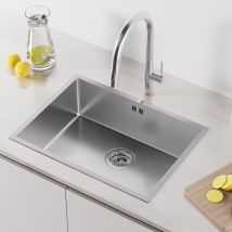 Évier Cuisine 1 Bac Argent 60 × 44 Cm - Évier Inox 1 Cuve Avec Panier De Drainage - Bricoman