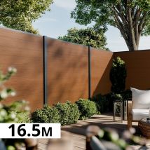 Kit Clôture Bois Composite Teck 16,5x1,8m Cruz - Poteaux En Aluminium Gris - Brise Vue - Palissade - Bricoman
