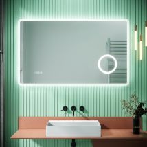 Sirhona 3x Loupe Miroir De Salle De Bain Led 100x60cm Avec Prise Pour, Affichage De L'Heure Et Fonction Anti-buée Miroirs Led - Bricoman
