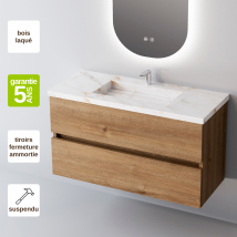 Meuble Salle De Bain Ancona 81cm – Plan Vasque Grès Cérame, 2 Tiroirs, Finition Finition Chêne Naturel, Hauteur 54cm X Profondeur 45cm - Bricoman
