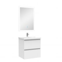 Ensemble Meuble Simple Vasque 50cm Avec Miroir Lumineux Blanc - Tecnomat