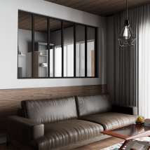 Verrière D'Intérieur En Aluminium Haut De Gamme, 6 Vitrages, L 207 X H 123 Cm, Noir Ral 9005 Ft, Vitrage Clair 4 Mm Trempé. Fabrication Française. - 