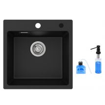 Cecipa Max 45x45cm Evier Quartz + 300ml Distributeur De Savon - Noir - Evier 1 Bac En Quartz Et Résine - Evier De Cuisine Evier À Encastrer 1 Vasque -