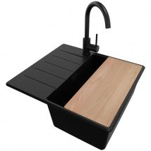 Evier Cuisine En Granit Tout Noir 55x50cm, Lavabo 1 Bac + Kit De Vidage + Accessoire, Évier À Encastrer Au Meuble 40cm - Copenhague Primagran - 