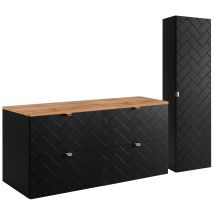 Ensemble Un Meuble Sous Vasque 120 Cm Avec Le Plan Chêne Et Une Colonne 35/136 Cm À Suspendre Madis Noir - Bricoman