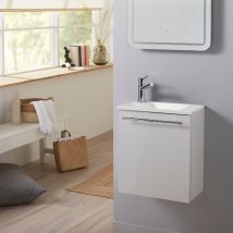 Meuble Lave-mains Pour Wc Blanc Avec Vasque Design En Solid Stone Et Mitigeur - Bricoman