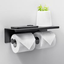 Auralum Max Porte Papier Toilette À Percer,avec Étagère Supérieure-inox 304,-porte Rouleau Murale Double Noir Pour Salle De Bains - Bricoman