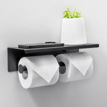 Auralum Max Porte Papier Toilette À Percer,avec Étagère Supérieure-inox 304,-porte Rouleau Murale Double Noir Pour Salle De Bains - Bricoman