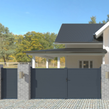 Portail Battant 3m Eiger H.140cm + Portillon 1m Eiger H.140cm Aluminium Gris - Bricoman