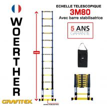 Echelle Télescopique Woerther 3m80 Avec Barre Stabilisatrice Plus Housse - Garantie 5 Ans - Qualité Supérieure - Bricoman