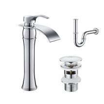 Auralum Max Robinet De Lavabo En Cascade Mitigeur Lavabo Laiton Robinet Pour Salle De Bains+siphon Et Bonde Pop-up - Bricoman