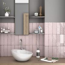 Carrelage Mural Décoratif Brillant. Volga Pink 7,5x22cm - Bricoman