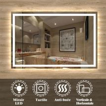 Miroir Très Fin Anti-buée Avec Interrupteur Tactile + Lumière Blanc 6000k + 90 X 4 X 60 Cm (l X P X H) - Tecnomat