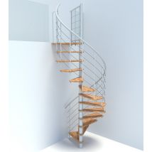 Escalier Colimaçon 14 Marches - Hauteur À Franchir 2.75 À 3.29m - Structure Blanche Et Marche Hêtre - Diamètre 100cm - Vene100/bh-14 - Bricoman