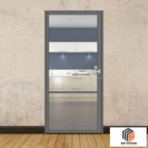 Porte Battante Gris Anthracite H 2040 X L 930 Mm - 3 Verres Clairs Horizontaux + Béquille Inox - Bricoman