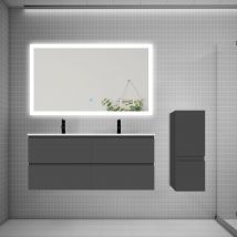 Ensemble Meuble Double Vasque L.120cm 4 Tiroirs + Lavabo + Led Miroir + Colonne,anthracite - Bricoman