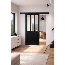 Porte Coulissante Atelier Noir H204 X L93 Cm, Rail Alu Bandeau Noir, Coquilles Gd Menuiseries - Tecnomat