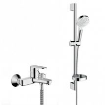 Hansgrohe Crometta Set Mitigeur Bain/douche + Barre 65cm + Douchette 2 Jets + Flexible, Chrome (71440000-crometta2) - Bricoman