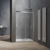 Porte De Douche 100x195 Style Industriel Système Coulissant À Roulette En Verre Trempé Transparent 8 Mm Accessoires Chromés - Bricoman