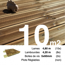 Kit Terrasse Pin Autoclave Marron Pour 10 M² • Lames 4,8 M, Lambourdes 4,2 M Et Visserie Inox - Bricoman
