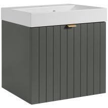 Meuble Vasque Suspendu Harmo 50 Cm Avec Vasque Encastrée En Résine – Façade Rainuré Vert - Bricoman