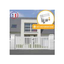 Portail Aluminium Battant Ajouré En Kit + Motorisation Dimensions L.3500 (entre Piliers) X H.1200 Mm Sgs Essential (vérins) Couleurs Blanc (ral 9010) 