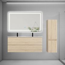 Ensemble Meuble Double Vasque L.120cm 4 Tiroirs + Lavabo + Led Miroir + Colonne,chêne 1 - Bricoman