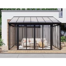 Véranda En Aluminium Et Polycarbonate Avec Protection Uv - 12,5 M² - Anthracite - Mathilda - Bricoman