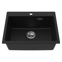 Évier Cuisine En Granit,55*45*20cm, Lavabo Cuisine1bac,kit De Vidage,évier Cuisine Encastré,trous De Montage Pour Robinet Et Distributeur Savon,noir -