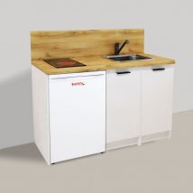 Kitchenette Blanche 150cm + Plaque De Cuisson + Refrigerateur + Evier + Mitigeur - Bricoman