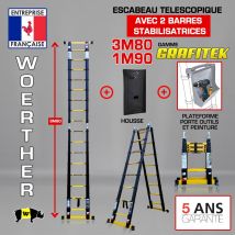 Echelle-escabeau Télescopique 3m80/1m90 Woerther Grafitek 2 Barres Stabilisatrices Avec Housse Et Plateforme Porte Outils Et Peinture - Bricoman