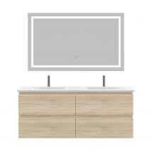 Ensemble Meubles Salle De Bain 120cm Double Vasque + Miroir Chêne Wotan - Ocean - Bricoman