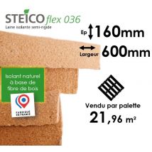Laine De Bois Steico Flex 36 - Epaisseur 160mm (r=4,40) - Dimensions 600mm X 1220mm - Palette Entière 21,96m² - Bricoman