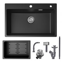 Cecipa Max Évier Cuisine 1 Bac 70×45 Cm Évier Cuisine En Granit Noir Avec Panier De Drainage, Evier A Poser - Bricoman