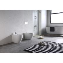 Paire De Sanitaires Bent Rimless – Cuvette + Bidet Mural Au Sol Blanc Brillant – Sans Bride, Abattant Soft-close - Bricoman