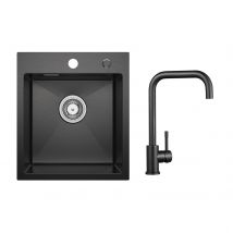 Evier Cuisine 1 Bac Noir Anthracite 40*45*19cm - Évier Inox Évier De Cuisine + Mitigeur De Cuisine En Inox Noir Avec Bec Haut Et Incurvé - Bricoman