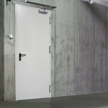 Porte De Service Acier 1 Vantail Fox - Blanc Ral 9010 – 210x90 Cm – Huisserie L Pose Tunnel - Poussant Gauche - Bricoman