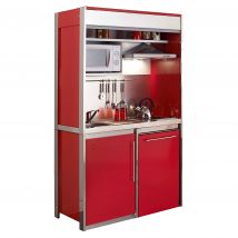 Cuisine Compacte Moderna Combiloc Deco En Métal Couleur Carmin 120x60 Hauteur 202m Évier Mitigeur Et Électroménager Inclus - Bricoman