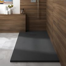 Receveur De Douche Kinedo Kinerock Evo 180x100 Noir, Texture Minérale Avec Grille Assortie Et Bonde Extra-plate - Bricoman