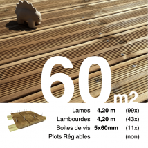 Kit Terrasse Pin Autoclave Marron Pour 60 M² • Lames 4,2 M, Lambourdes 4,2 M Et Visserie Inox • Livraison Gratuite - Bricoman