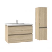 Ensemble Meubles Salle De Bain 80cm Chêne Wotan Meuble Avec Colonne Vasque Ceramique - Ocean - Tecnomat