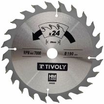 Tivoly • Lame De Scie Circulaire • Ø190mm • 24 Dents En Carbure • Sciage Rapide • Pour Scie Portative • Pour Découpe Du Bois • Pour Découpe Du Plâtre 