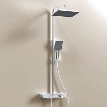 Emke Colonne De Douche Thermostatique 38°C, Douche De Pluie 30 Cm, Douchette À Main 3 Jets, Hauteur Réglable Avec Tablette En Verre, Blanc Mat - 