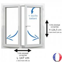 Fenêtre Pvc Blanc 2 Vantaux Hors Tout H 126 X L 146 Cm Oscillo Battant Pour Pose Rénovation - Bricoman