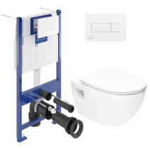 Pack Wc Bâti-support Villeroy & Boch Viconnect + Wc Sans Bride Sat + Abattant Softclose + Plaque Blanche (viconnectproject-2) - Bricoman