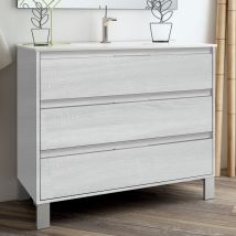 Meuble De Salle De Bain 100cm Simple Vasque - 3 Tiroirs - Sans Miroir - Tiris 3c - Hibernian (bois Blanchi) - Bricoman