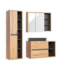 Ensemble Meuble Simple Vasque 100cm Colonne Et Armoire Murale Rigel Bois Et Anthracite - Bricoman